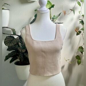 House of Harlow 1960 Ribbed Knit Cropped Tank Top | Size L